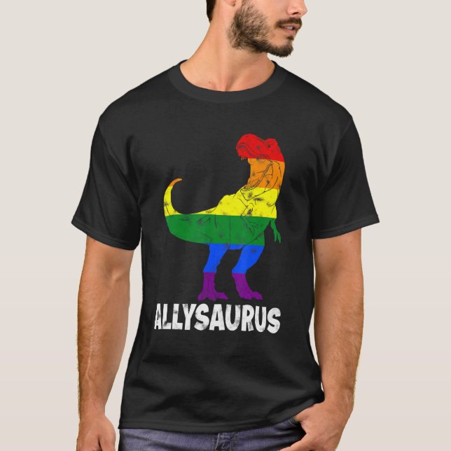 Camiseta Dinossaur Rex Lgbt Orgulho gay Flag Allysaurus All (Frente)