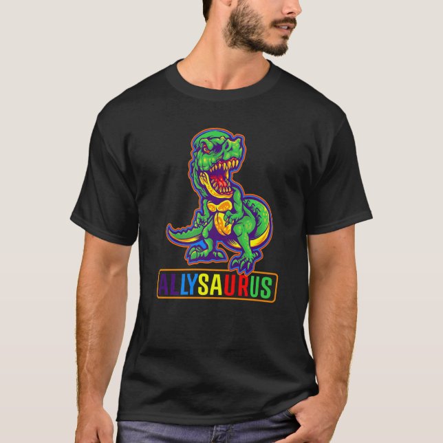Camiseta Dinossaur Rex Lgbt Orgulho gay Flag Allysaurus All (Frente)