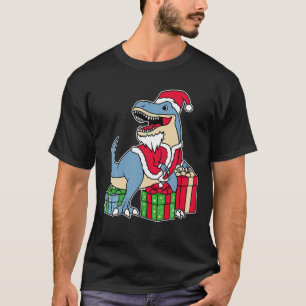 Camiseta Dinossaur Santa Claus Trex Boinas de Natal Raparig
