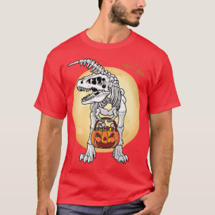 Camiseta Dinossaur Skeleton Halloween Dino Tre Segurando Pu