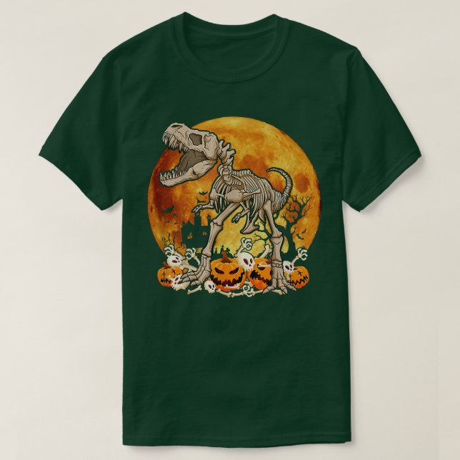 Camiseta Dinossaur Skeleton Pumpkin Com O Custo Da Lua (Frente do Design)