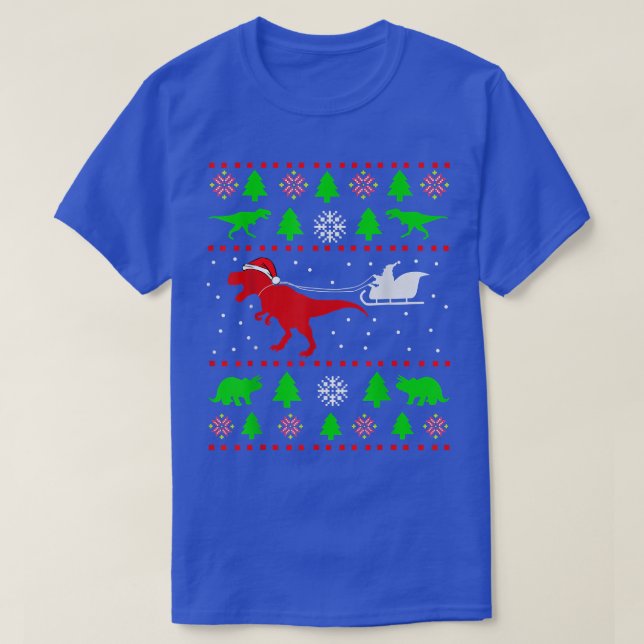 Camiseta Dinossaur Ugly Christmas Sweaterin para adultos (Frente do Design)