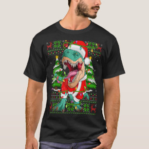 Camiseta Dinossaur Xmas Luzes Feias Papais noeis Dinossauro