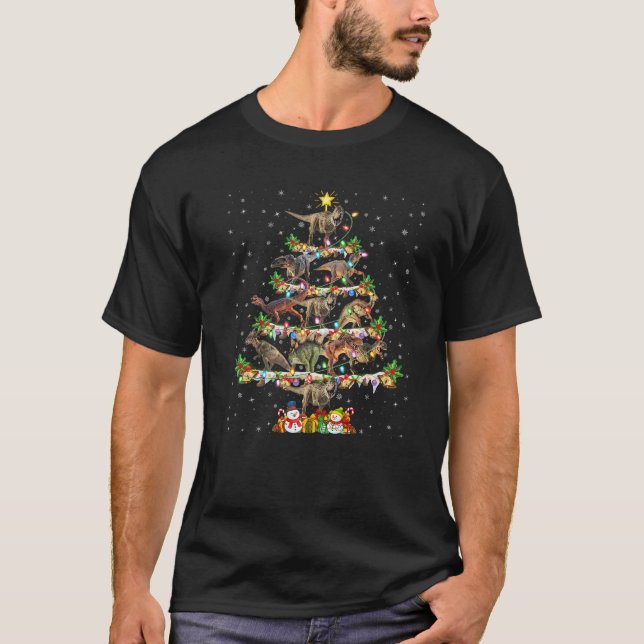 Camiseta Dinossaur Xmas Papais noeis De Iluminação Dinossau (Frente)