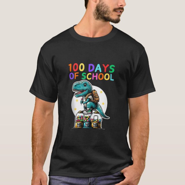 Camiseta Dinossauro 100 dias de máquina de mascar escolar T (Frente)