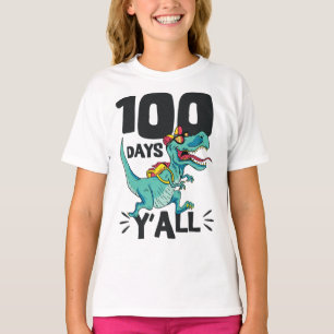 Camiseta Dinossauro 100 Dias Y'all T-Rex Engraçado 100º Dia