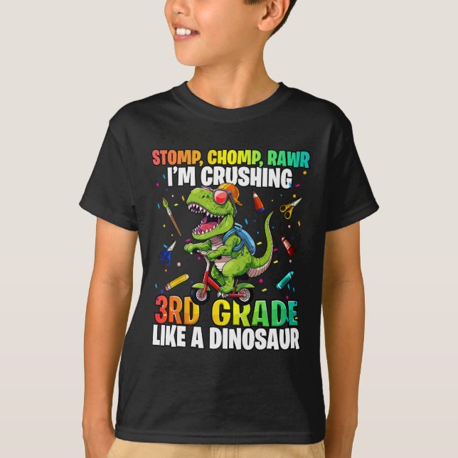 Camiseta Dinossauro 3º ano de volta à escola 1º dia de Sch (Frente)