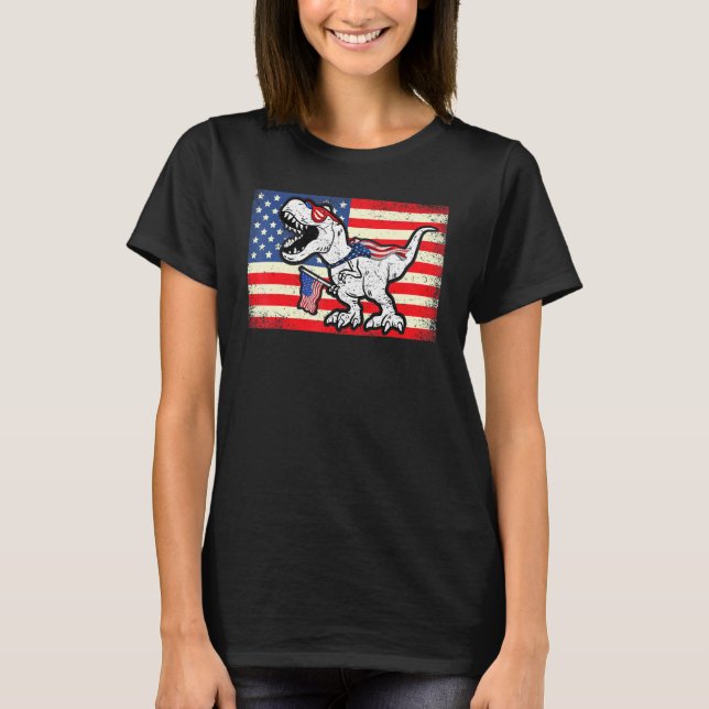 Camiseta Dinossauro 4 De Julho Crianças Meninos Amerisauro  (Frente)