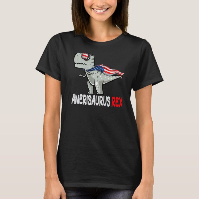 Camiseta Dinossauro 4 De Julho Crianças Rex Amerisauro Amer (Frente)