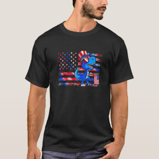 Camiseta Dinossauro 4 De Julho Dos Eua Bandeira Dino Kids J