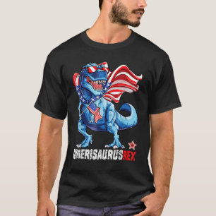 Camiseta Dinossauro 4 De Julho Sunglass Usa Flags Amerisaur