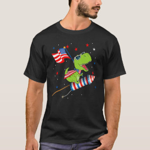 Camiseta Dinossauro A Andar A Fogos De Artifício Engraçado