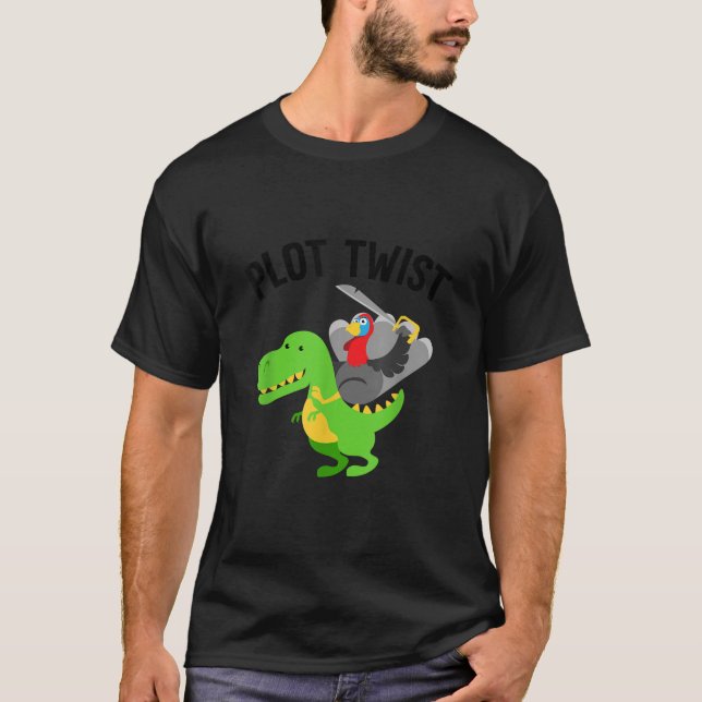 Camiseta Dinossauro Ação de Graças Turquia a montar um Dino (Frente)