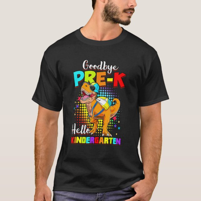 Camiseta Dinossauro Adeus Graduação Pré-Escolar Olá Kinder (Frente)