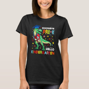 Camiseta Dinossauro Adeus Pré K Olá Jardim de Infância no D