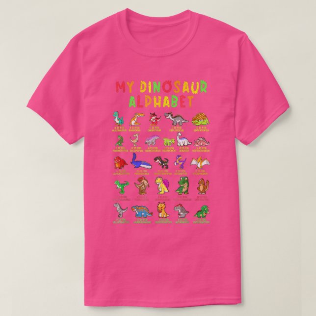 Camiseta Dinossauro Alphabet Dino Abc Para Crianças Homens  (Frente do Design)