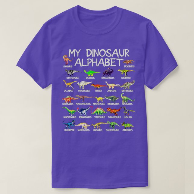 Camiseta Dinossauro Alphabet Dino ABC Para Crianças Homens  (Frente do Design)