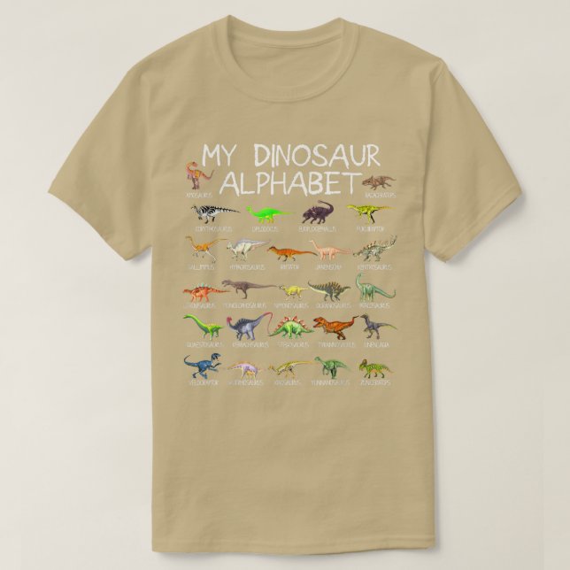 Camiseta Dinossauro Alphabet Dino ABC Para Crianças Homens  (Frente do Design)