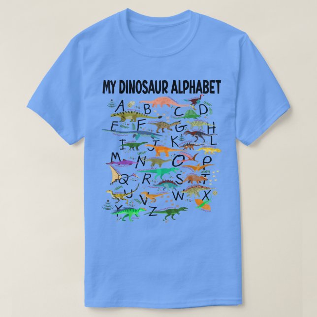Camiseta Dinossauro Alphabet Dino Abc Para Crianças Homens  (Frente do Design)