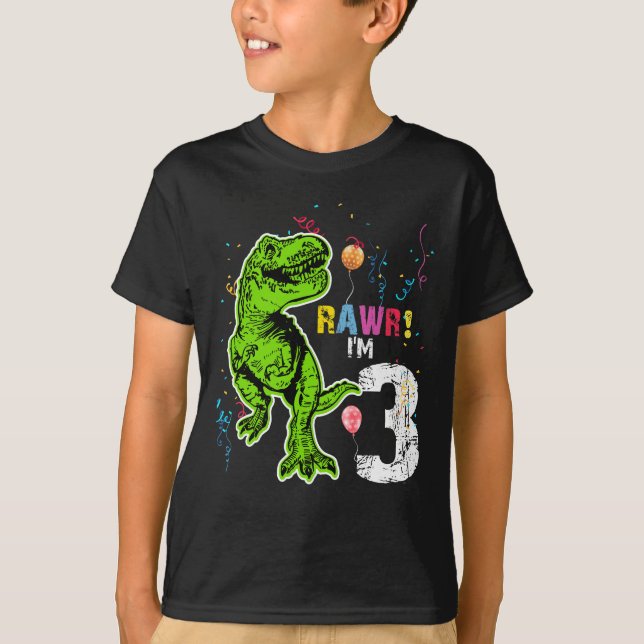 Camiseta Dinossauro aniversário de 3 anos T-Rex (Frente)
