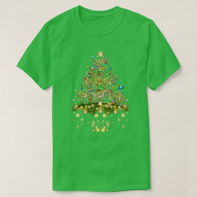 Camiseta Dinossauro Árvore Natal Luzes Feriadas Dinossauro  (Frente do Design)