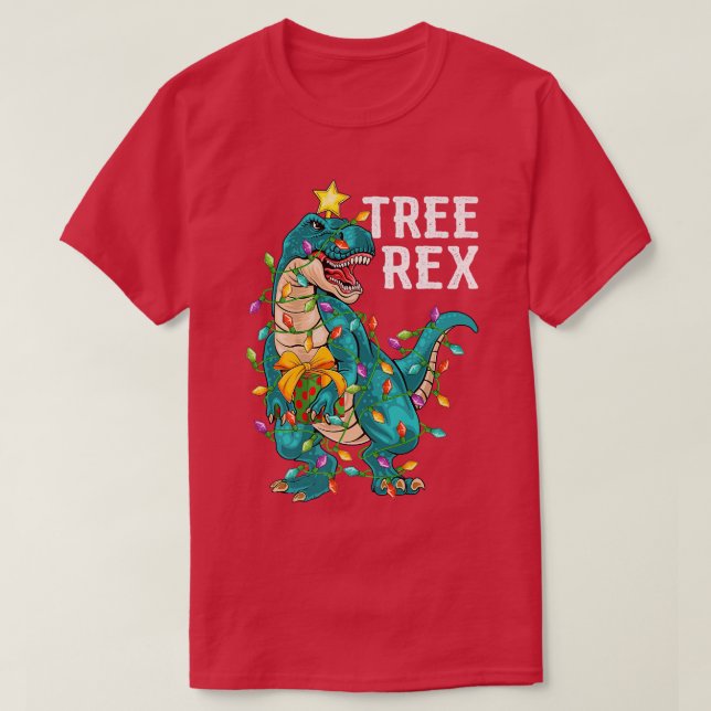 Camiseta Dinossauro Árvore Re Xmas Luzes Engraçadas Tre Din (Frente do Design)