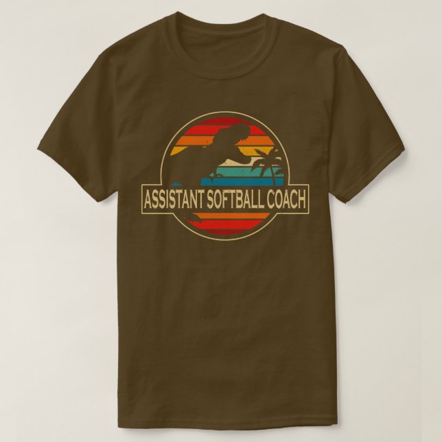 Camiseta Dinossauro Assistente de Treinador Softball (Frente do Design)