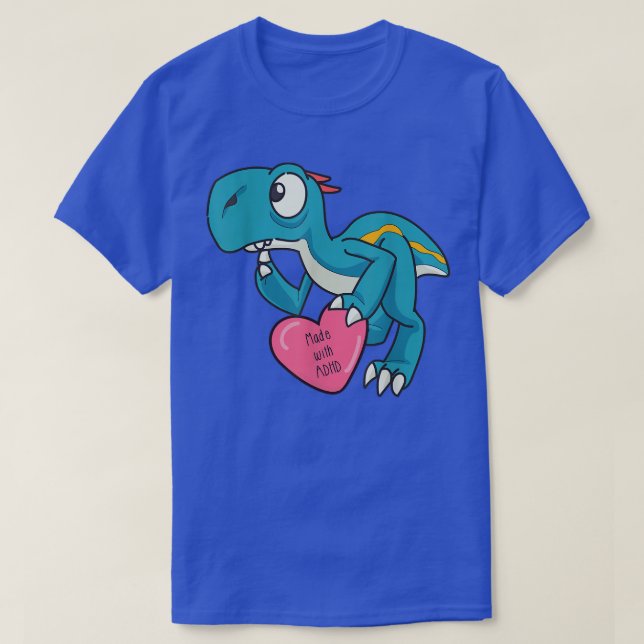 Camiseta Dinossauro Azul ADHD Engraçado715 (Frente do Design)