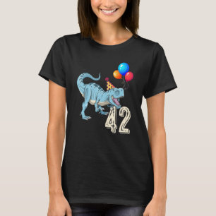 Camiseta Dinossauro Balão T Rex 42º Criança de Aniversário