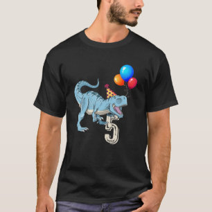 Camiseta Dinossauro Balão T Rex 5 Birthday Garota F