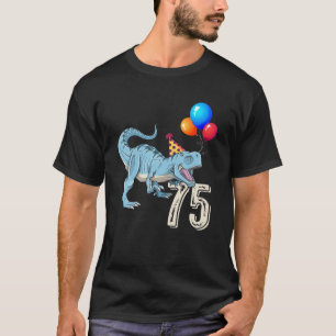 Camiseta Dinossauro Balão T Rex 75º Garota De Aniversário