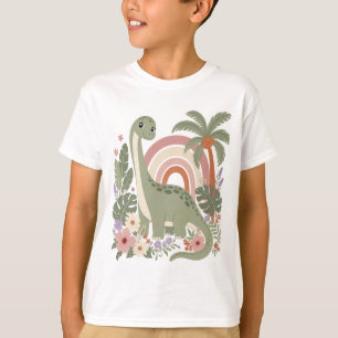 Camiseta Dinossauro Boho Fofo Dino Arco-Íris Pastel Flo