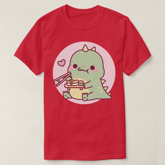 Camiseta Dinossauro Bonito Adora Sushi Japonês (Frente do Design)