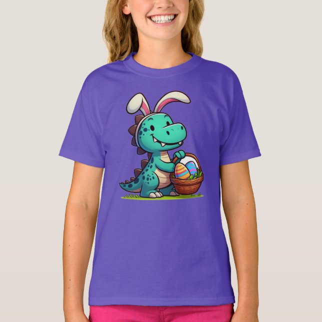 Camiseta Dinossauro bonito, coelho da Páscoa (Frente)