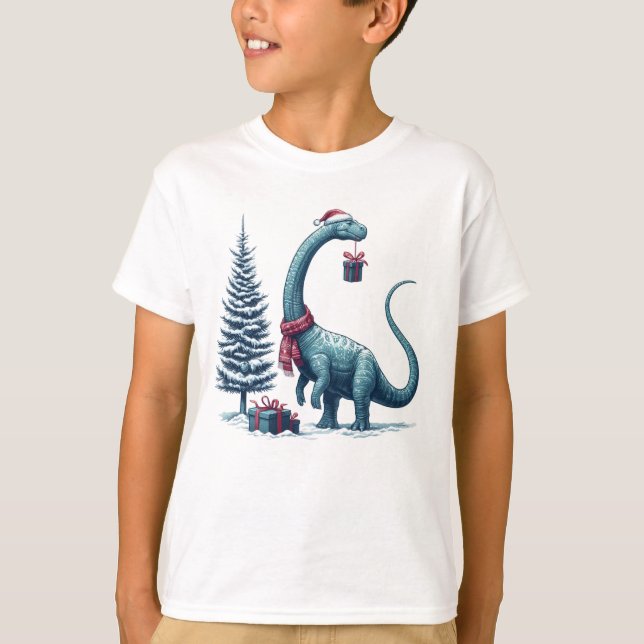 Camiseta dinossauro Brontosauro de Natal (Frente)
