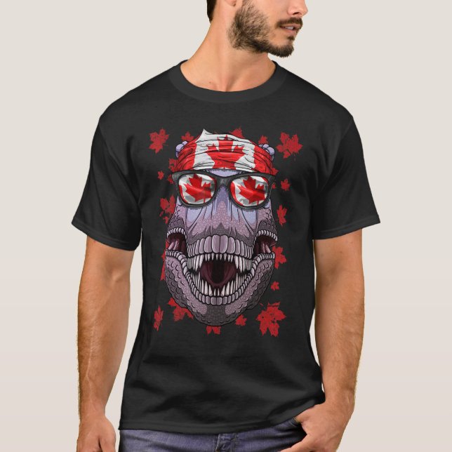 Camiseta Dinossauro Canadiano Patriótico Canadá Flag Mapepa (Frente)