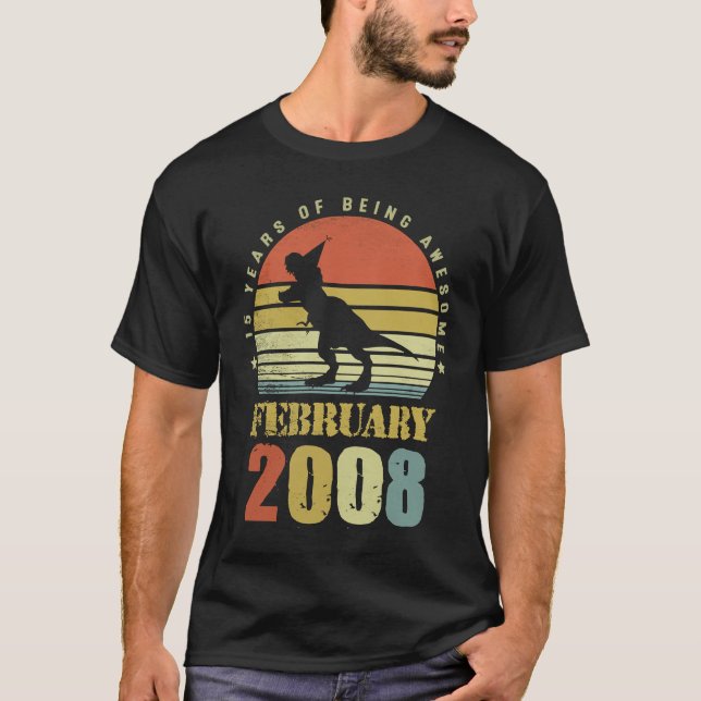 Camiseta Dinossauro Com 15 Anos Fevereiro Desde 2008 15 Bir (Frente)