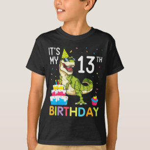 Camiseta Dinossauro com bolo de 13 anos feliz 13 anos