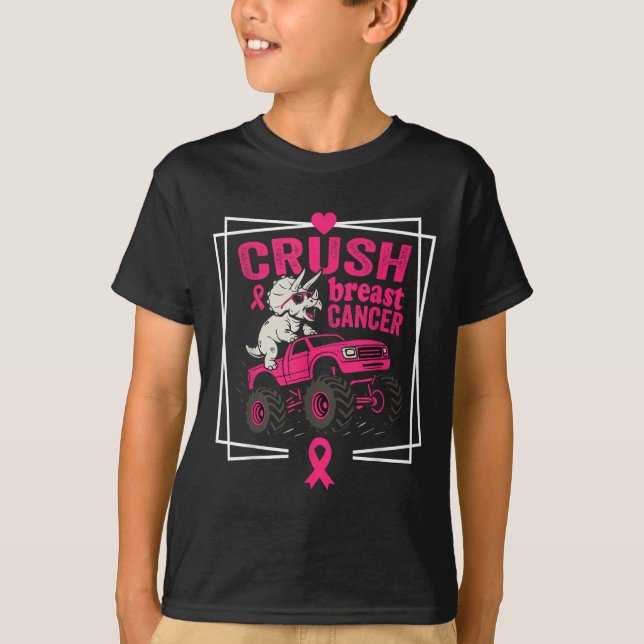 Camiseta Dinossauro Com Cancer De Mama Esmagado Conduzindo  (Frente)