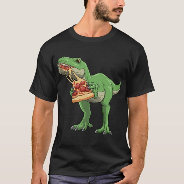 Camiseta Dinossauro Comendo Pizza T-Rex Pizza Amantes Pizza (Frente)