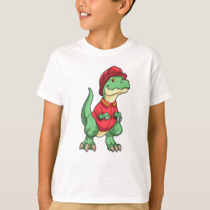 Camiseta Dinossauro como Bombeiro com capacete de bombeiro