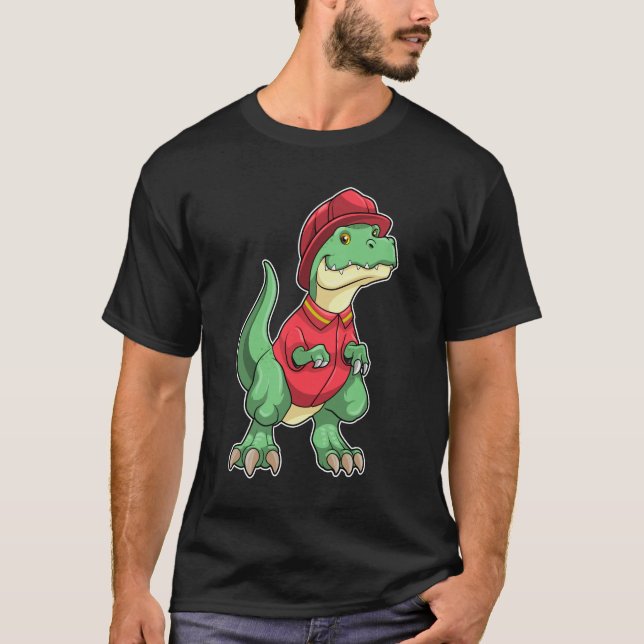 Camiseta Dinossauro como Bombeiro com capacete de Fogo (Frente)