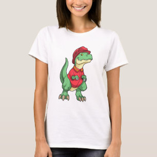 Camiseta Dinossauro como Bombeiro com capacete de Fogo