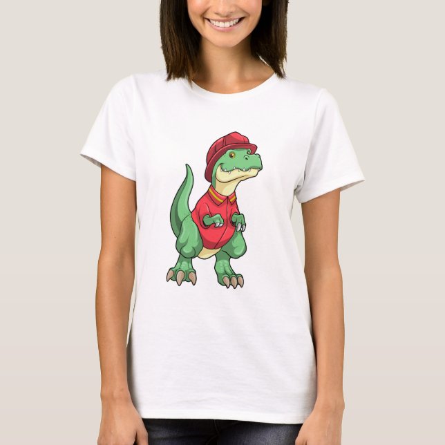 Camiseta Dinossauro como Bombeiro com capacete de Fogo (Frente)
