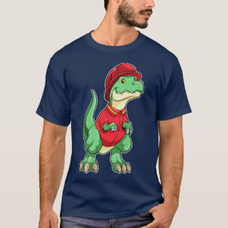 Camiseta Dinossauro como Bombeiro com capacete de Fogo