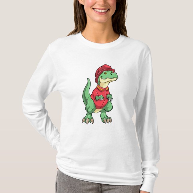 Camiseta Dinossauro como Bombeiro com capacete de Fogo (Frente)