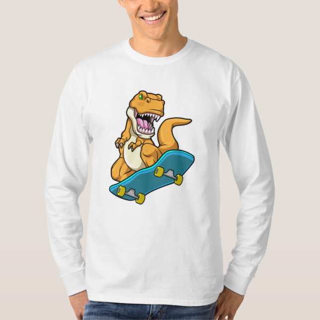 Camiseta Dinossauro como Patinador com skate (Frente)