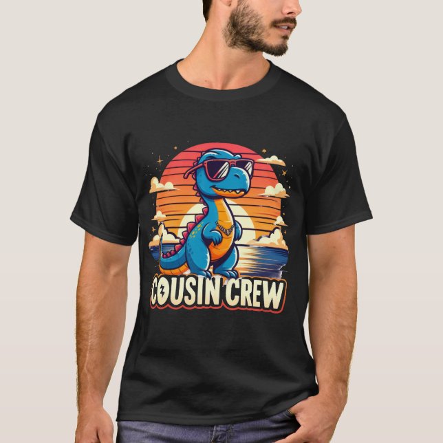 Camiseta dinossauro da tripulação do primo, citação engraça (Frente)