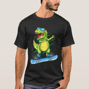 Camiseta Dinossauro dabbing fazendo snowboard montanha t re
