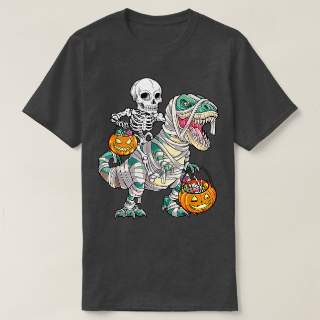 Camiseta Dinossauro das Halloween T Re Mummy Pumpkin Candy  (Frente do Design)